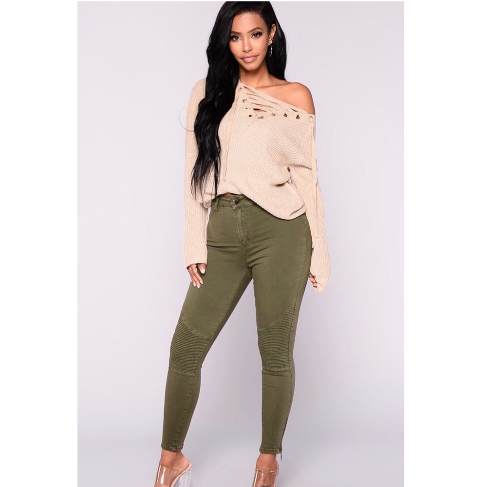 Olive Green Fashion Nova Moto High Waisted Jeans